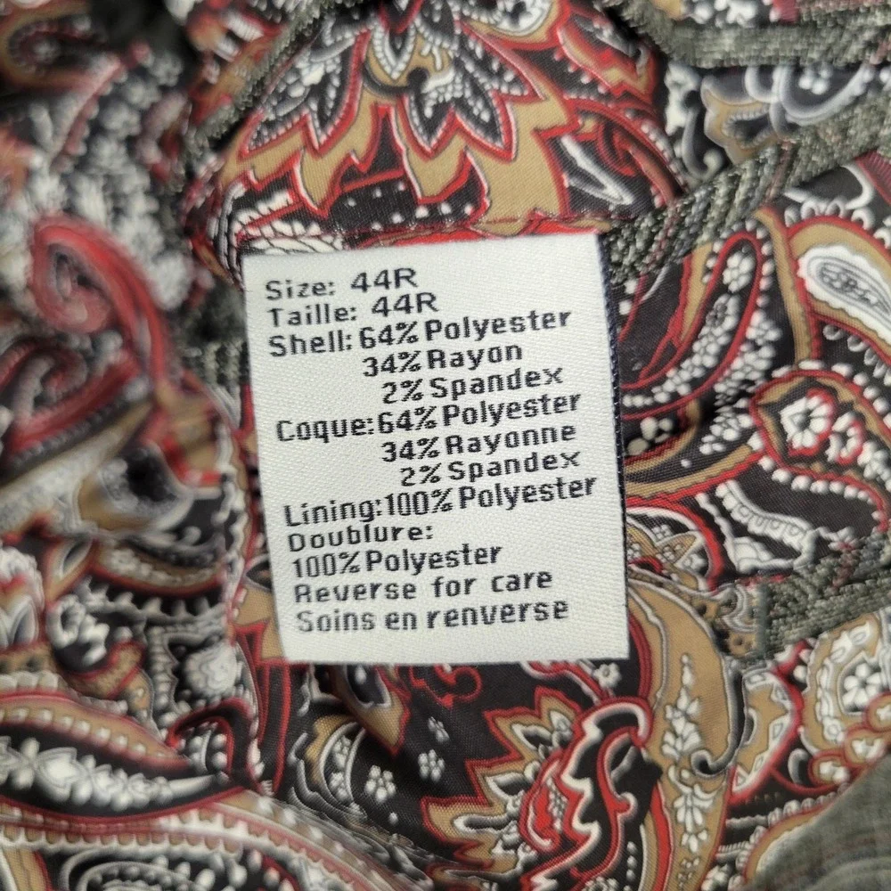Paisley & Gray Slim Fit Men's 44R Gray Red Blue Plaid Blazer Paisley Liner